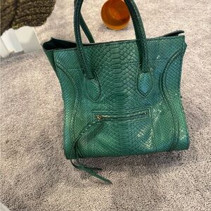 Celine Green Python Leather Tote Bag
